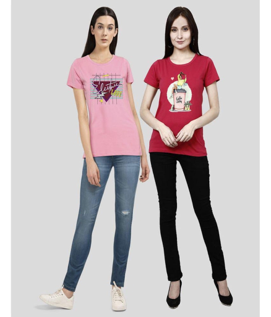 CHOZI - Pink Cotton Regular Fit Women's T-Shirt ( Pack of 2 ) - None