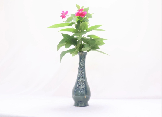 Khurja Pottery Flower Vase Bottle Shape Green Colour 10 Inches