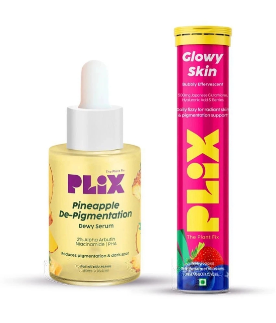 Plix Glutathione Skin Glow 15 Effervescent Tablets and Pineapple Serum Combo Unisex(Pack of 2)