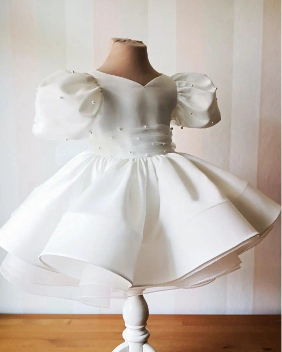 Cutedoll White Pearls Silk Kids Girl Frock Dress-18-24 Month