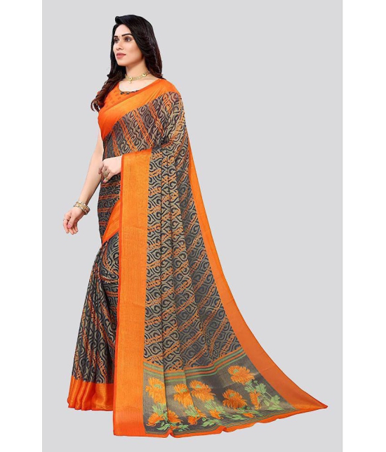 Bhuwal Fashion - Grey Brasso Saree With Blouse Piece ( Pack of 1 ) - Grey