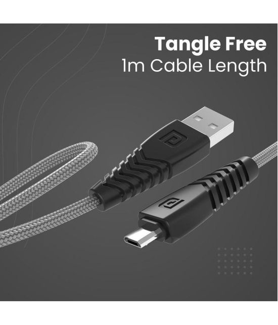 Portronics - Grey 3A USB Data Cable 1 Meter - Grey