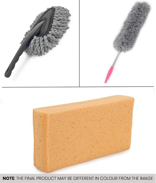 HOMETALES - Car Cleaning Combo Of Wet & Dry Cleaning Microfiber Mini Duster , Cellulose Sponge And Feather Duster for car accessories( Pack Of 3 )