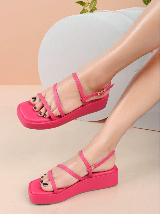 Kiravi Multi Strap Pink Wedges-3