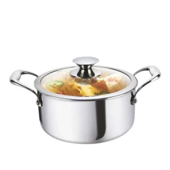 Alda Vitale Tri Ply Stainless Steel Casserole with Glass Lid 22cm  by Mahavir Home Store