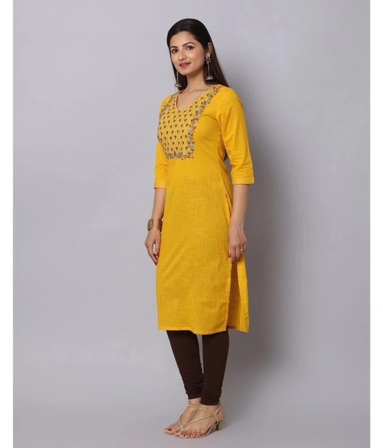 Alena Cotton Embroidered Straight Womens Kurti - Mustard ( Pack of 1 ) - None