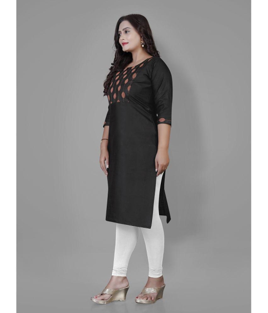 RIAANA Cotton Blend Printed Straight Women''s Kurti - Black ( Pack of 1 ) - None