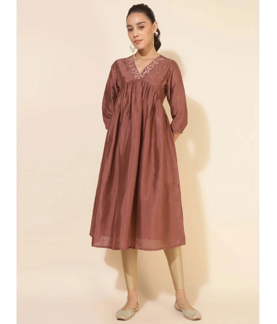 Janasya Silk Blend Embroidered Nayra Womens Kurti - Brown ( Pack of 1 ) - None