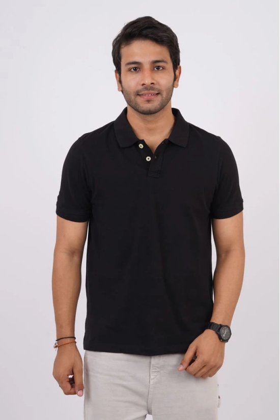 Men's Black Solid Polo T-Shirt