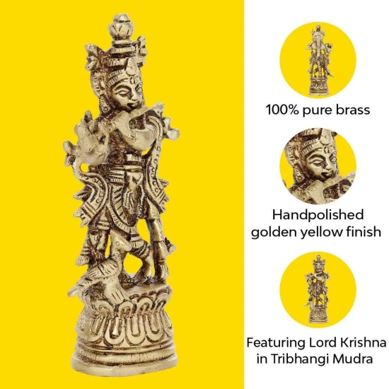 Lord Krishna Idol | 100% Pure Brass | Antique Finish Small