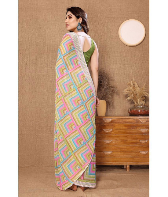 Gazal Fashions Georgette Printed Saree With Blouse Piece - Multicolour ( Pack of 1 ) - Multicolour