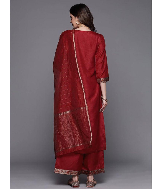 Estela - Maroon Straight Cotton Women's Stitched Salwar Suit ( Pack of 1 ) - None