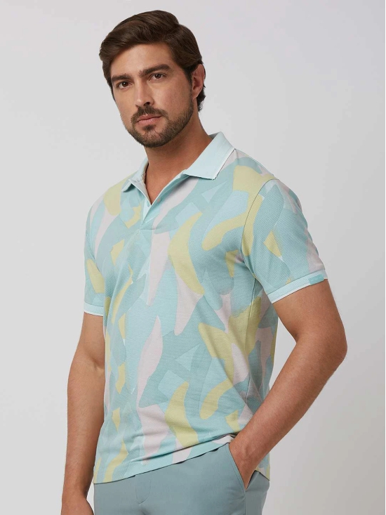 Light Green Abstract Print Slim Fit Polo