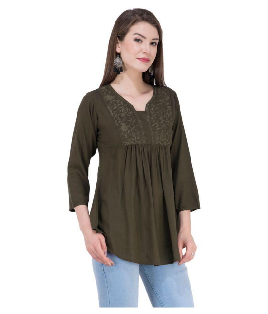 SAAKAA - Green Rayon Women's A-Line Top ( Pack of 1 ) - XS