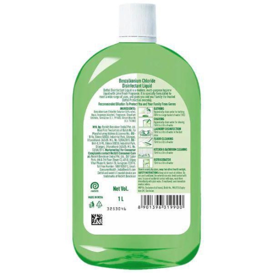 Dettol Liquid Disinfectant for Floor Cleaner Surface Disinfection Personal Hygiene Lime Fresh 1 Ltr