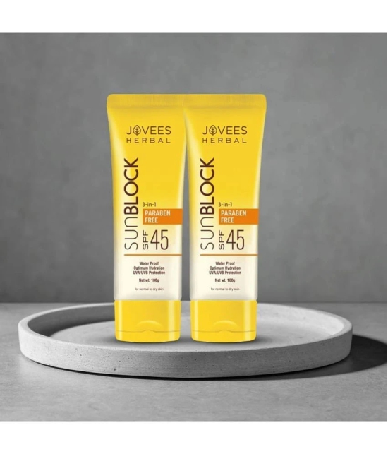 Jovees Herbal Sun Block Sunscreen SPF 45 For Normal To Dry Skin 100g (Pack of 2)