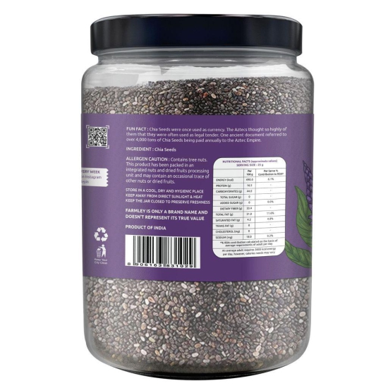 Farmley Premium Natural Chia Seeds 1 Kg, Reusable Jar | Edible Chia Seeds | Rich in Fibre Seeds | Chia Seeds for Weight Loss | Healthy Diet Snacks