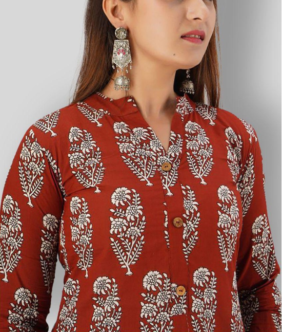 SVARCHI - Maroon Cotton Women''s Straight Kurti ( Pack of 1 ) - XL