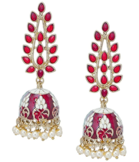 Sukkhi Delightful Pearl Gold Plated Meenakari Jhumki Earring for Women - Maroon