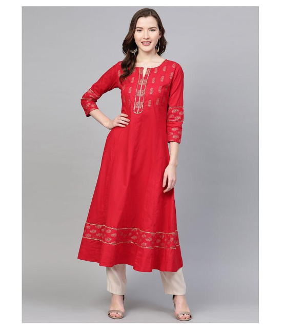 Yash Gallery - Red Cotton Women's Flared Kurti ( Pack of 1 ) - 3XL