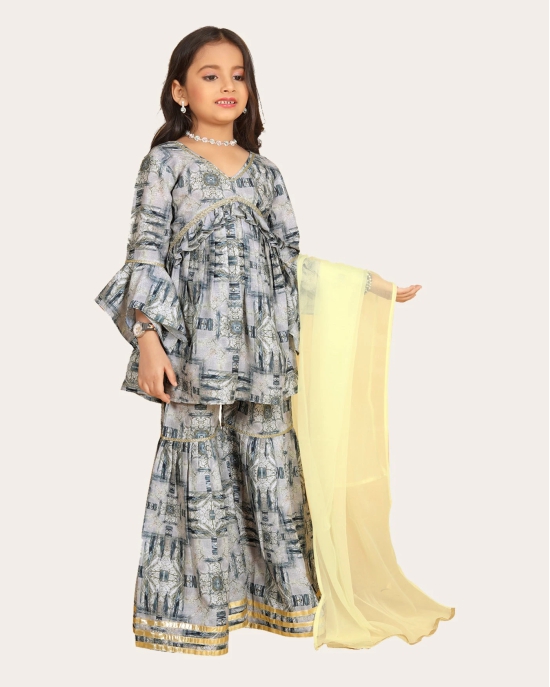 Girls Gharara Suite Set with Dupatta-Grey / 12 - 13 Years