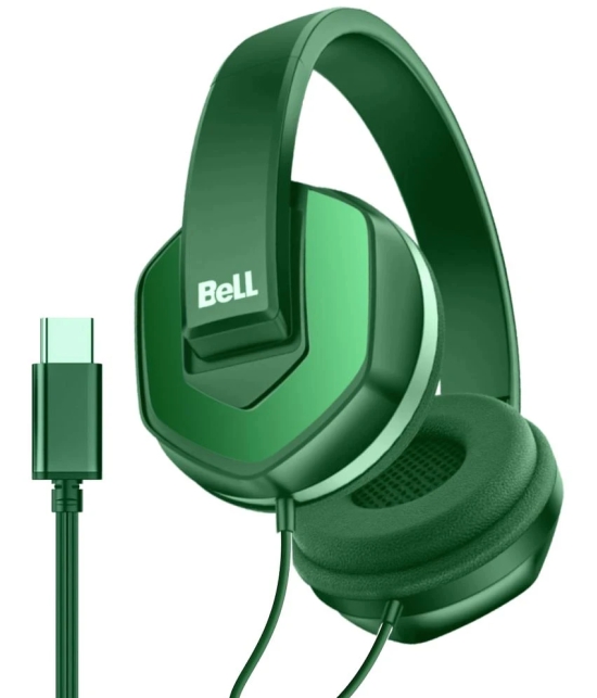 Bell BLHDP130A Type C Wired Headphone Over Ear 24 Hours Playback Passive noise cancellation IPX4(Splash & Sweat Proof) Green