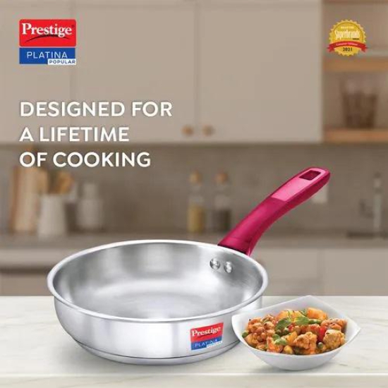 Prestige Platina Popular Stainless Steel Unique Impact Forged Bottom Fry Pan 24 Cm (2.25 L) (Silver)