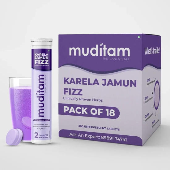 Muditam Ayurveda Karela Jamun Fizz-360 Effervescent Tablets(Karela Jamun Juice)|Helps in High Sugar Condition|Promotes Healthy Glucose Levels|Boosts Digestive Health| Ideal For 6 Months