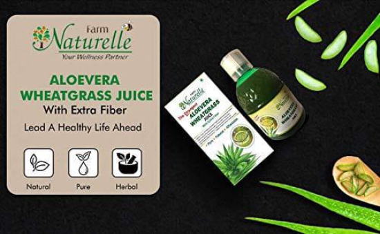 Farm Naturelle-Strongest Ayurvedic Aloevera Wheatgrass Juice-Detoxifier, Improved Digestion, Skin Health and a Fat fighter-4x400ml+ 55gx4 Herbs Infused Forest Honey