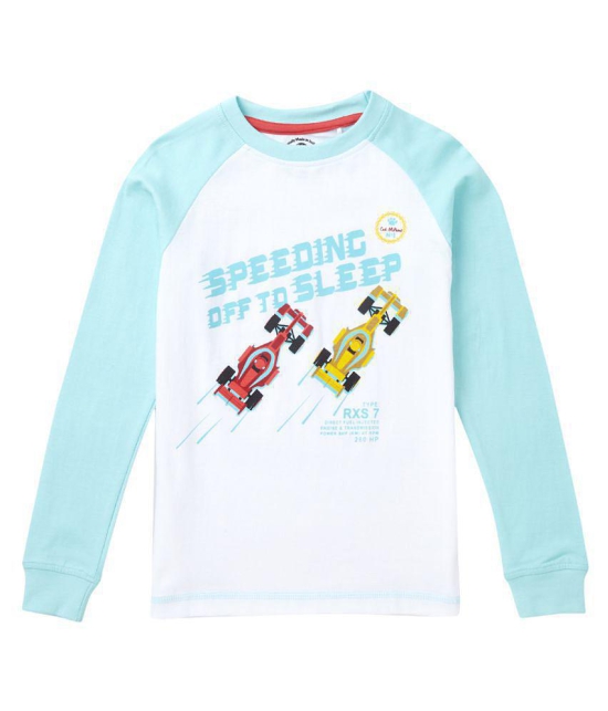 Cub McPaws Boys Nightwear Set - Blue raglan full sleeve tee with Racing cars print and pyjama - None