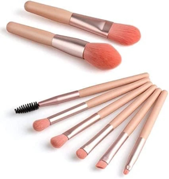 KATHIYAWADI 8PCS Cosmetics Makeup Brush Set With Pouch, Mini Make Up Brushes for Foundation, Powder, Blush Eyeshadow, Eyelash and Concealer