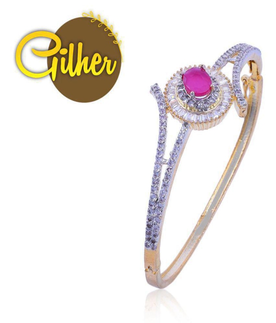 Gilher Fancy American Diamond Pink Ruby Stone Bracelet With Side Open Lock For Women And Girls - None