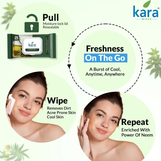 Kara Neem & Tea Tree Oil Refreshing Facial Wipes Pack of 6  (25 Pulls)