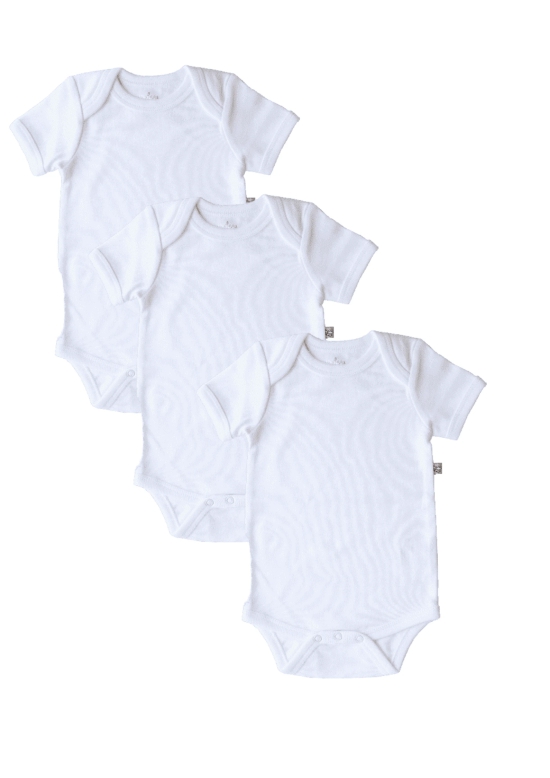 3pc Combo Pack White Romper/Onesie (100% Cotton Interlock Biowash)