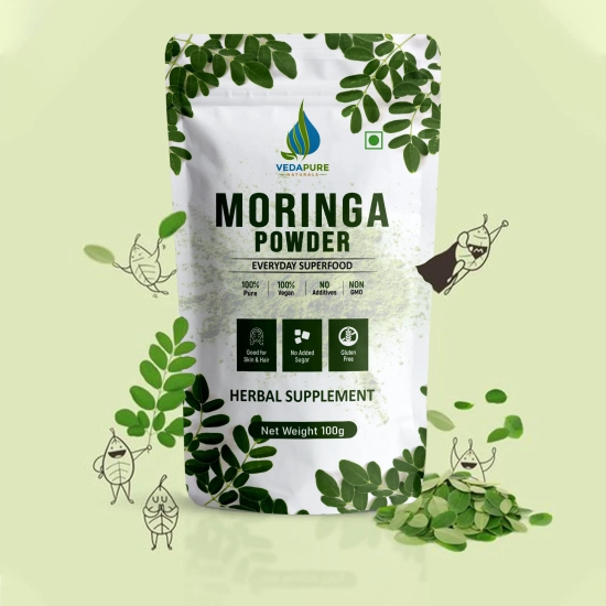 Vedapure Naturals Pure Moringa Leaf Powder | For Skin & Hair Health | Herbal Supplement | - 100 GM