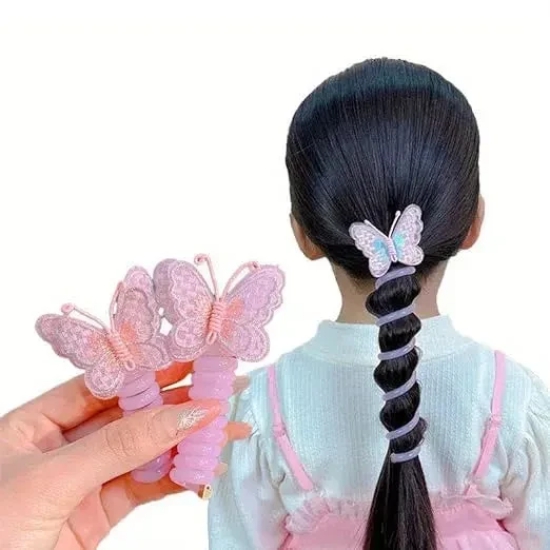 Cute Flower Spiral Hair Ties for Girls butterfly shape hairband Multicolour-Pack of 2