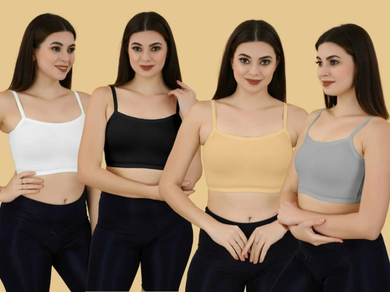 Slip-on Strapless Bra for Teenagers, Girls Beginners Bra Sports Cotton Non-Padded Stylish Crop Top Bra Full Coverage Seamless Non-Wired Gym Workout Training Bra for Kids (Pack of 4)