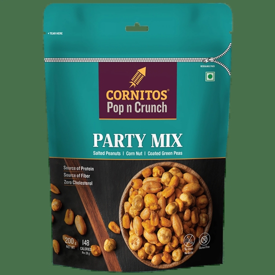 Cornitos Party Mix - Salted Peanuts, Corn Nuts & Coated Green Peas, 200 G