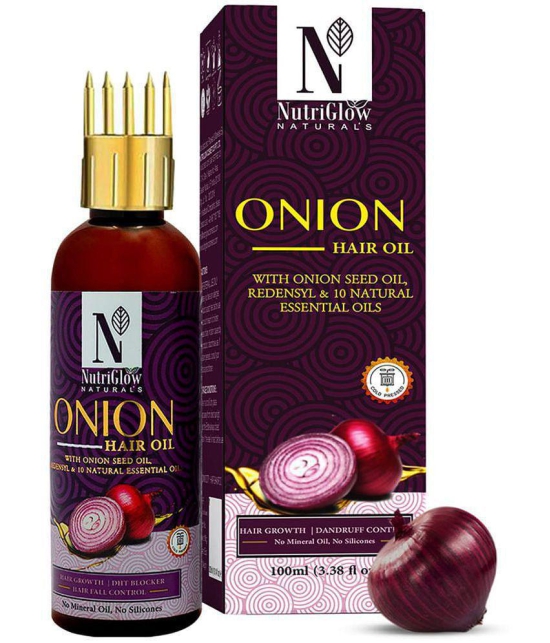 NutriGlow NATURAL'S Onion Hair Oil With Red Onion Seed Oil For Hair Growth, Hair Fall Control, Dandruff Free Hair, Fall Hair Oil, 100ml