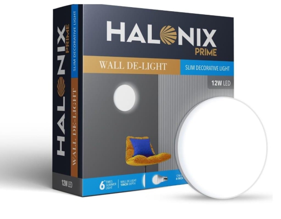 Halonix Prime 12W Round Wall De-Light Slim Surface downlighter | CCT-6500K Cool Day Light Wall lamp |Easy Push fit Installation | Ceiling and Wall downlighter | Slim Decorative Wall Light |