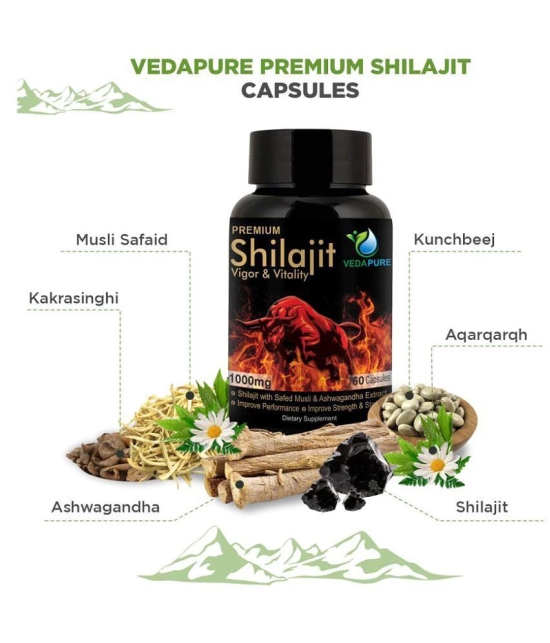 Vedapure Premium Shilajit Caps with Ashwagandha Extract Helps in Stamina, Strength,For Men 1000mg - 60 Veg Caps (Pack of 1)