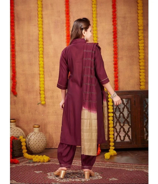 Aarika Wine Silk Girls Patiala Kurta Set ( Pack of 1 ) - None