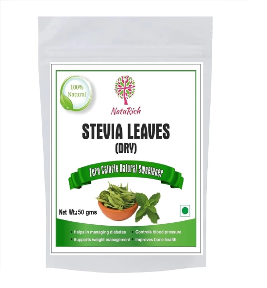 NatuRich Stevia dry Leaves, 50 g, Pouch, (Single Pack), Sugar Substitute