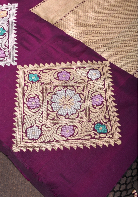 Exquisite Purple Banarasi Katan Silk Saree with Meenakari Geometric Motifs| SILK MARK CERTIFIED