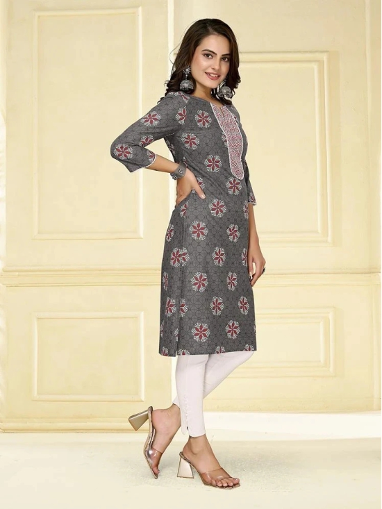 Rangita Women Cotton Dark Grey Printed Knee Length Straight Kurti - None