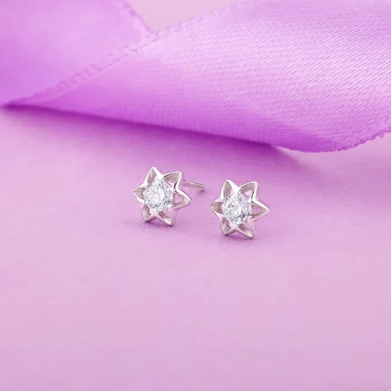 Silver Flower Star Stud Earrings