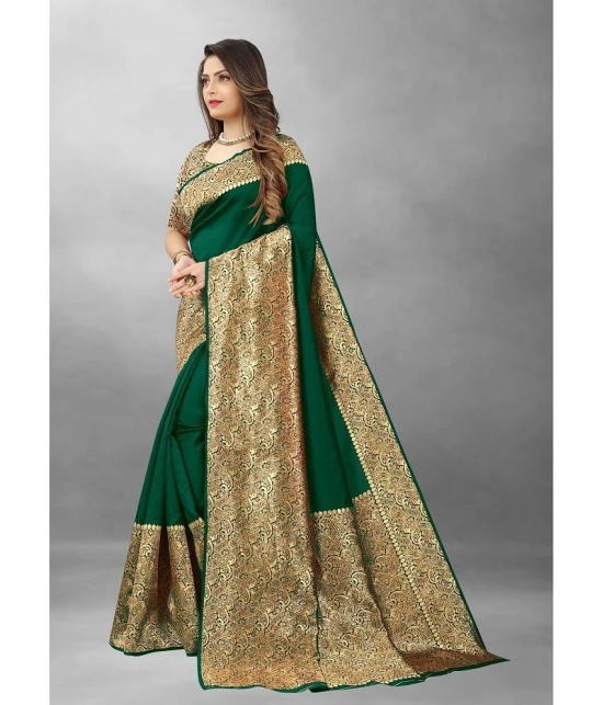 Gazal Fashions Banarasi Silk Embellished Saree With Blouse Piece - Green ( Pack of 1 ) - Green