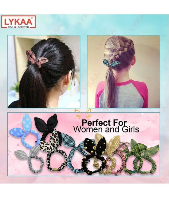 LYKAA Colorful Printed Rabbit Ear Hair Tie Rubber Bands Style Ponytail Holder Scrunchies - 10 Pcs - Multi