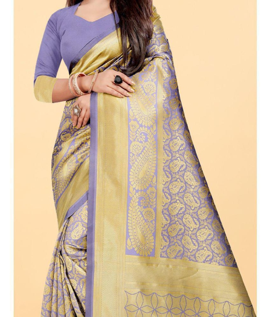 Gazal Fashions - Lavender Banarasi Silk Saree With Blouse Piece ( Pack of 1 ) - Lavender