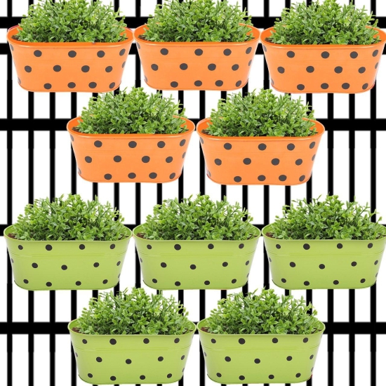 Oval Polka Dot Balcony Railing Planter-Green / Orange / 10